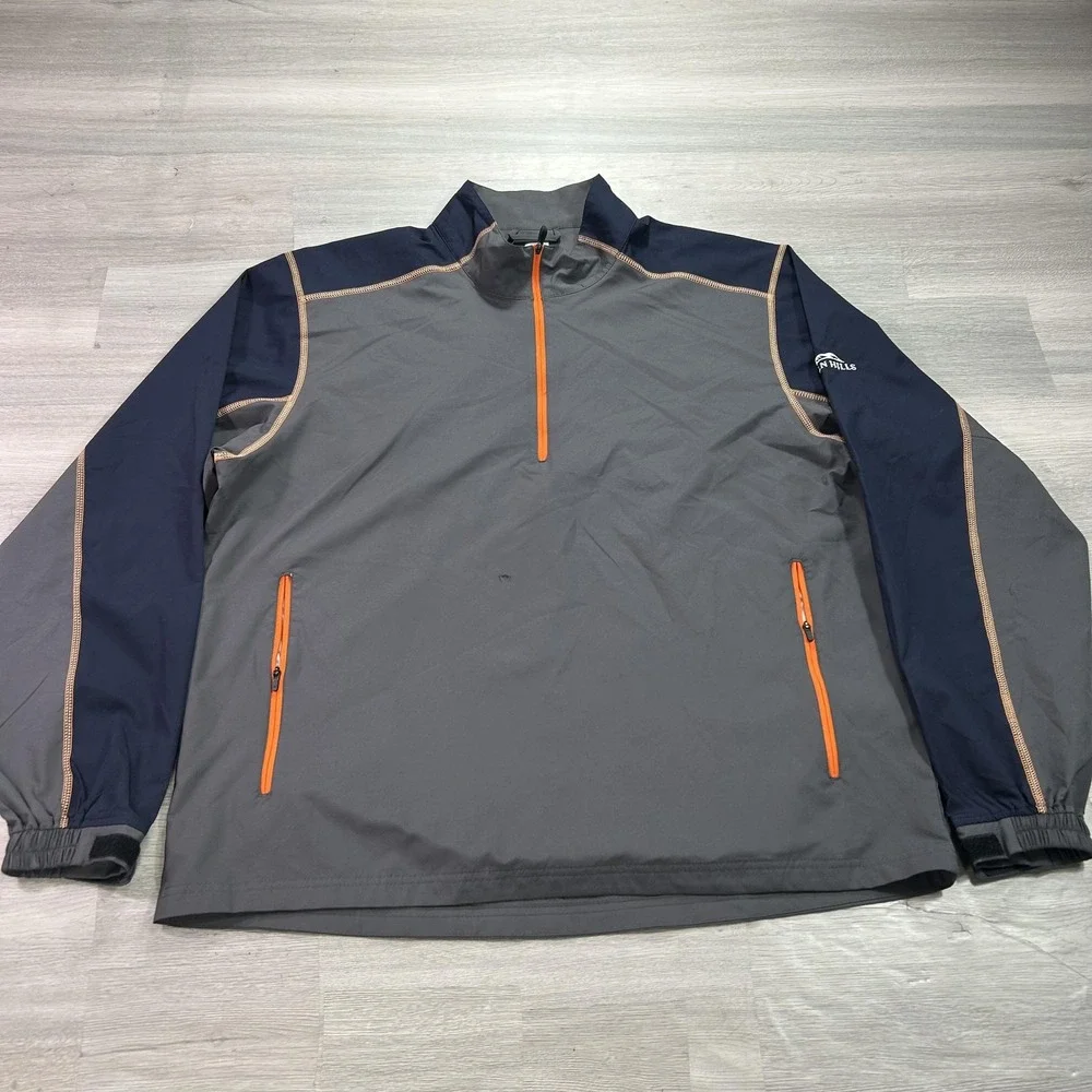 FootJoy Windbreaker Jacket Mens XL Gray Navy 1/4 Zip Golf Pullover Softshell
